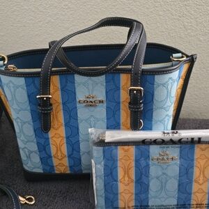 NWT COACH C4086 Mollie 25 Jacquard Stripe Crossbody Tote w/Large Wristlet
